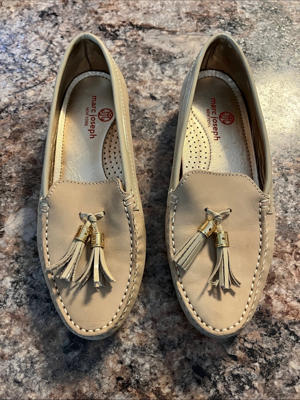 Marc Joseph Beige Leather Tassel Loafers
